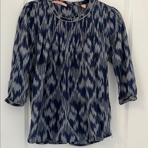 Scotch & Soda Blue and Grey Pleated Bib Collar Blouse